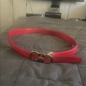 Salvatore Ferragamo Pink Belt with Gold Buckle